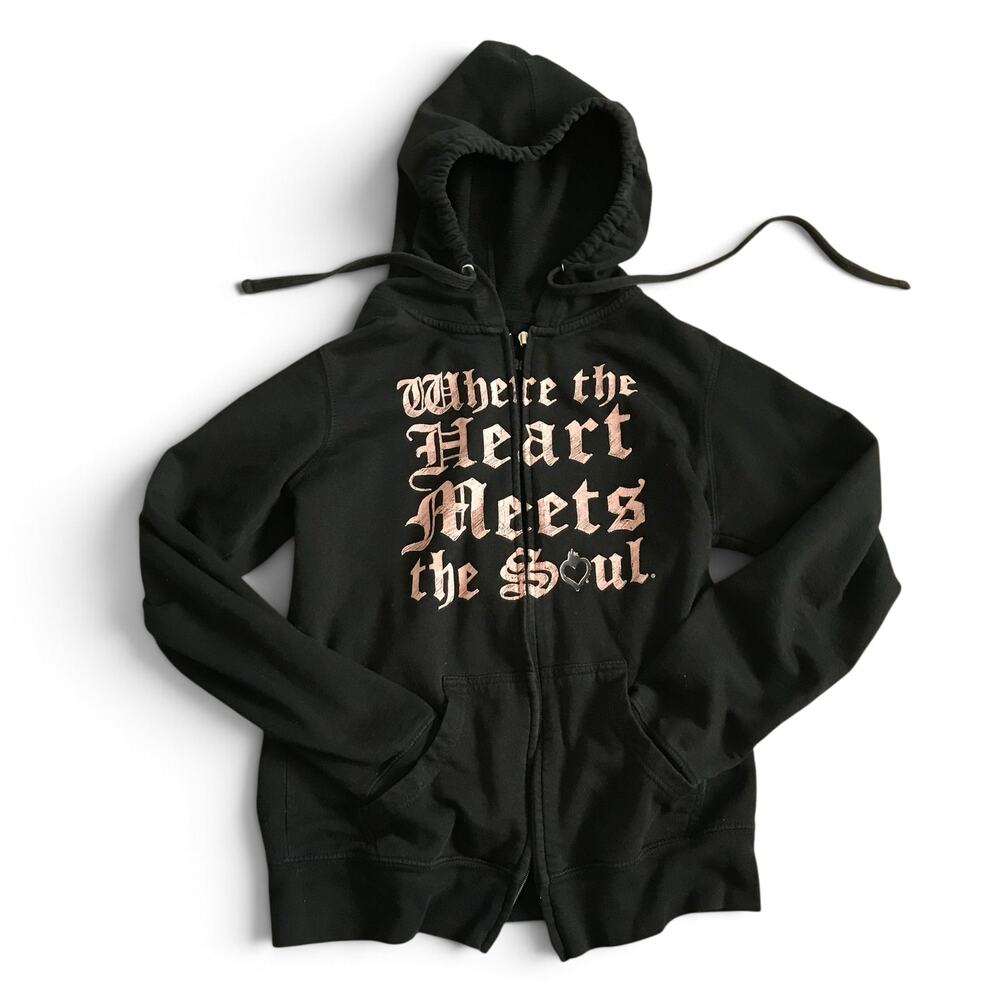 House of Blues Angel Wings Hoodie Small Y2K Inspired Gothic Emo Black Zip Up